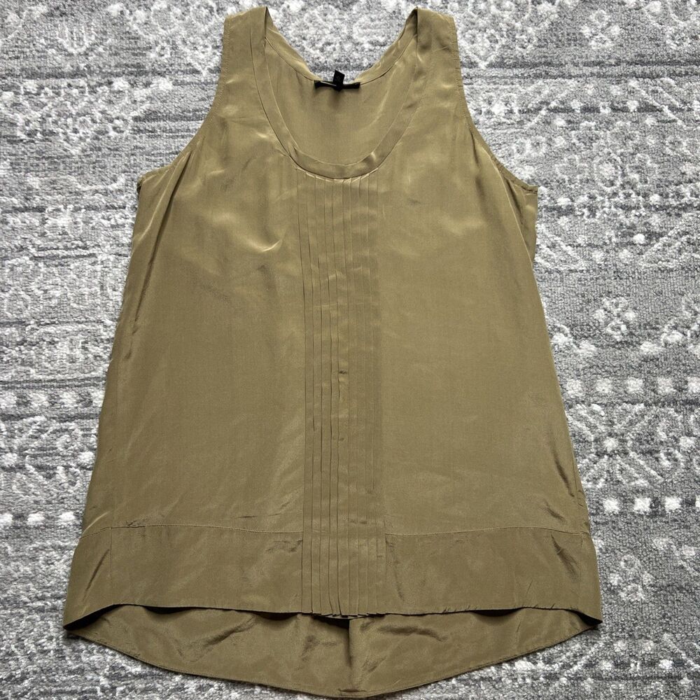 Eileen Fisher Silk Sleeveless Top Blouse XS Pintuck Details Olive Green Luxury